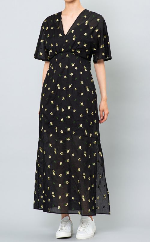 フラワー刺繍Vネックワンピース