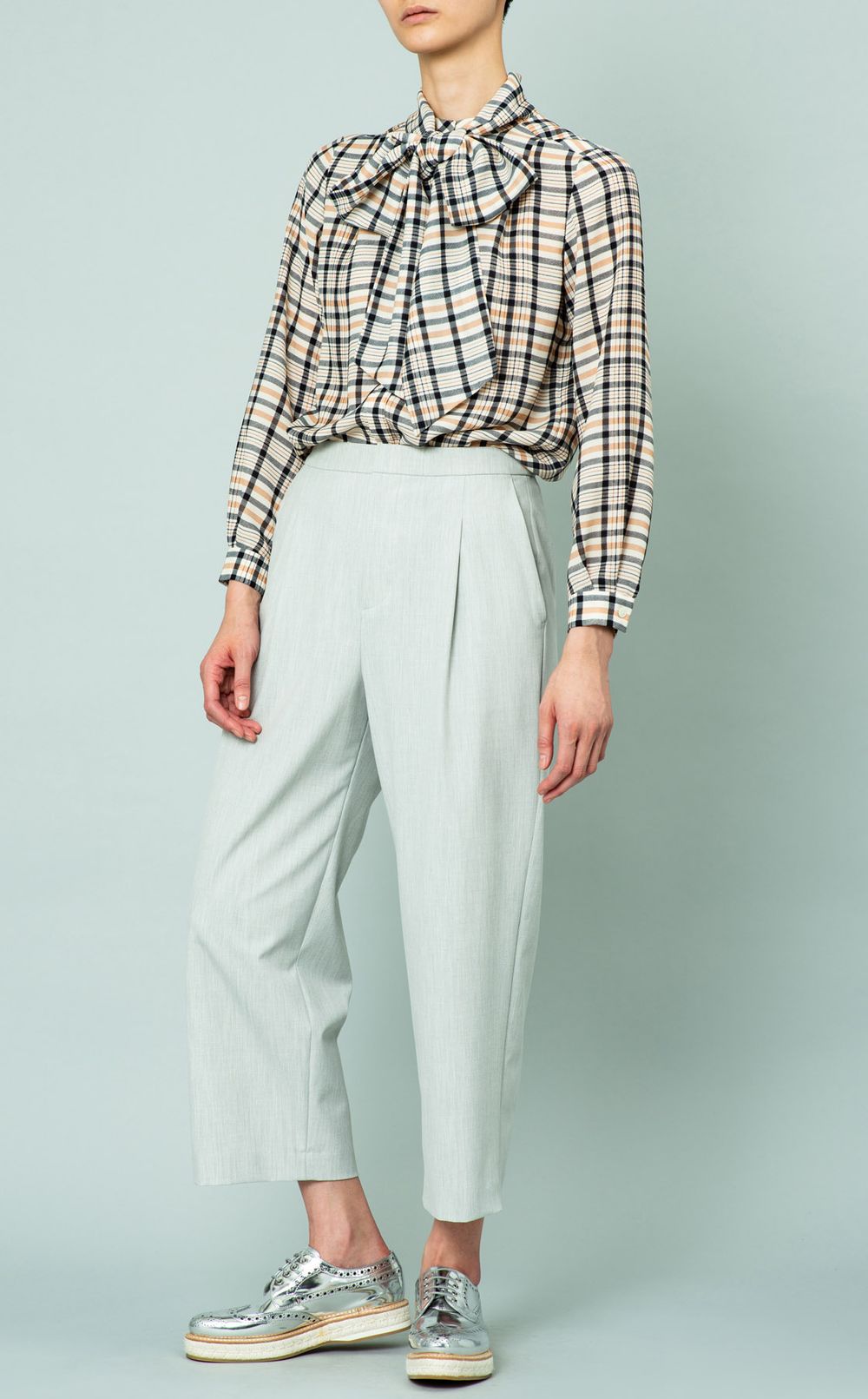 チェックプリントブラウス