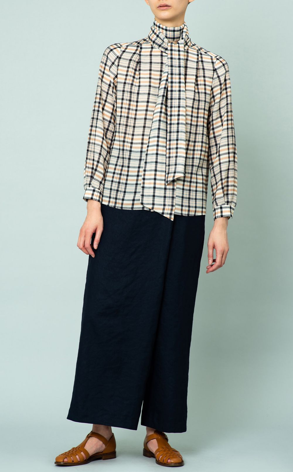 チェックプリントブラウス