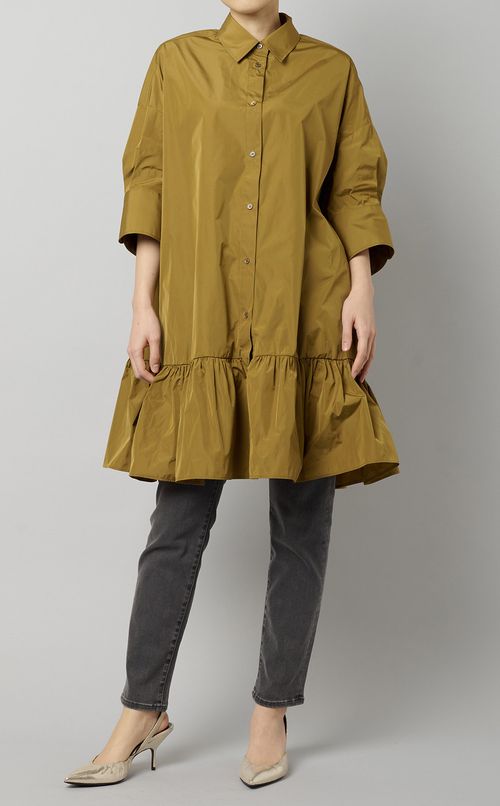 ギャザーフレアシャツワンピース