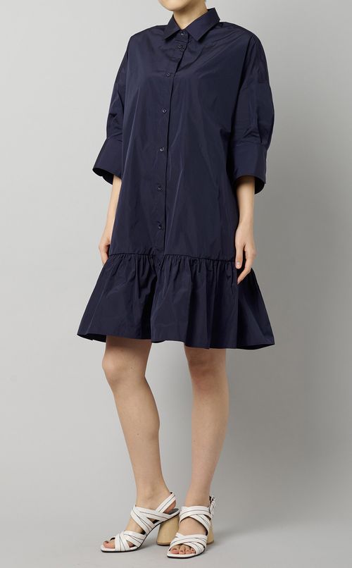 ギャザーフレアシャツワンピース