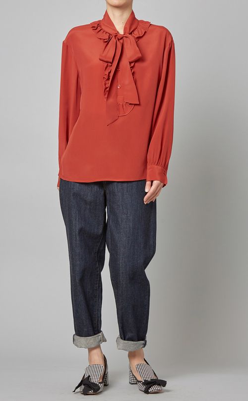 フロントフリルボウタイブラウス