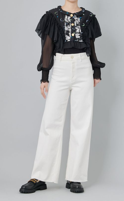 【roop】３ボタンフリルブラウス