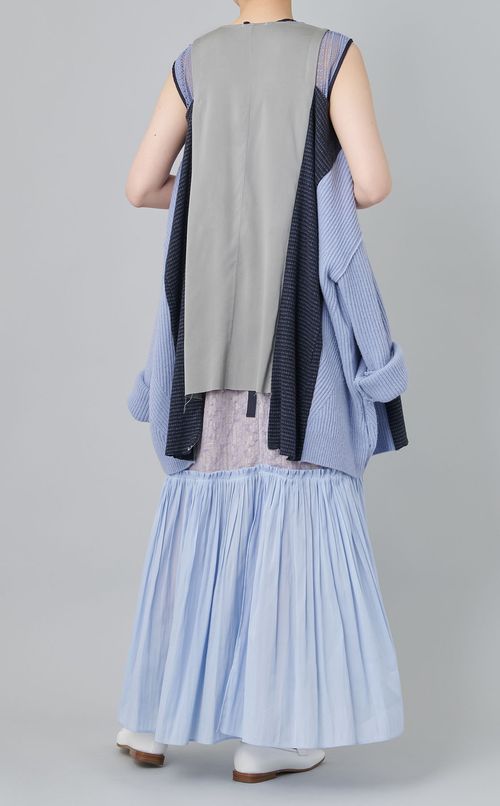 【roop】ノーカラーアームレスニットカーデ