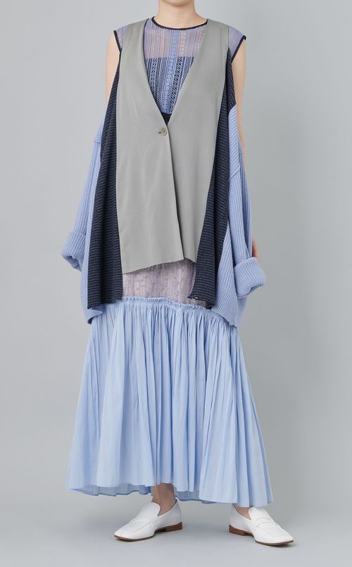 【roop】ノーカラーアームレスニットカーデ