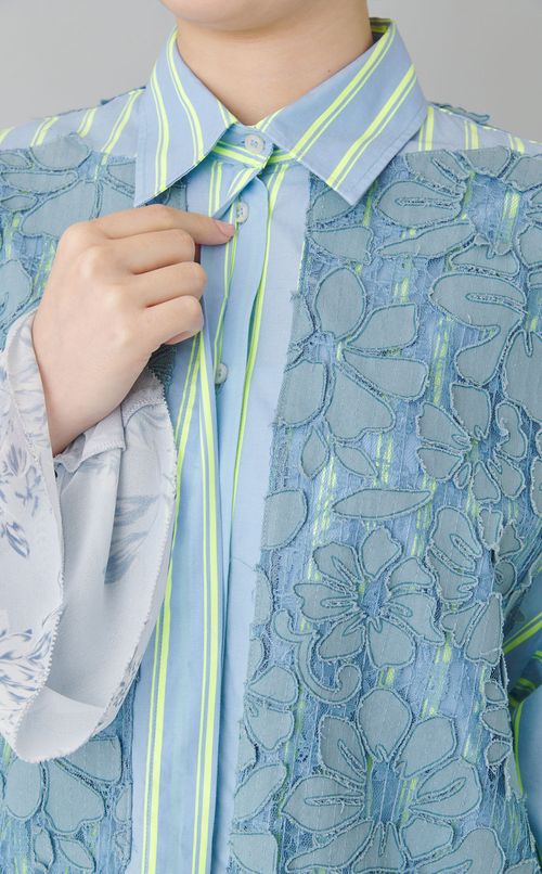 【roop】ネオンストライプレースシャツ