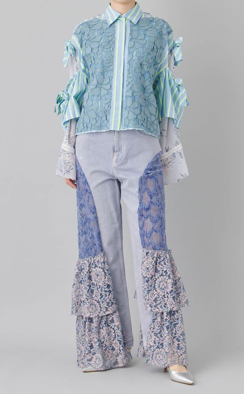 【roop】ネオンストライプレースシャツ