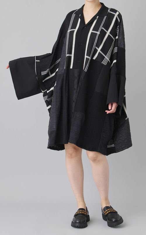 【roop】ブラックファブリックパッチワンピース