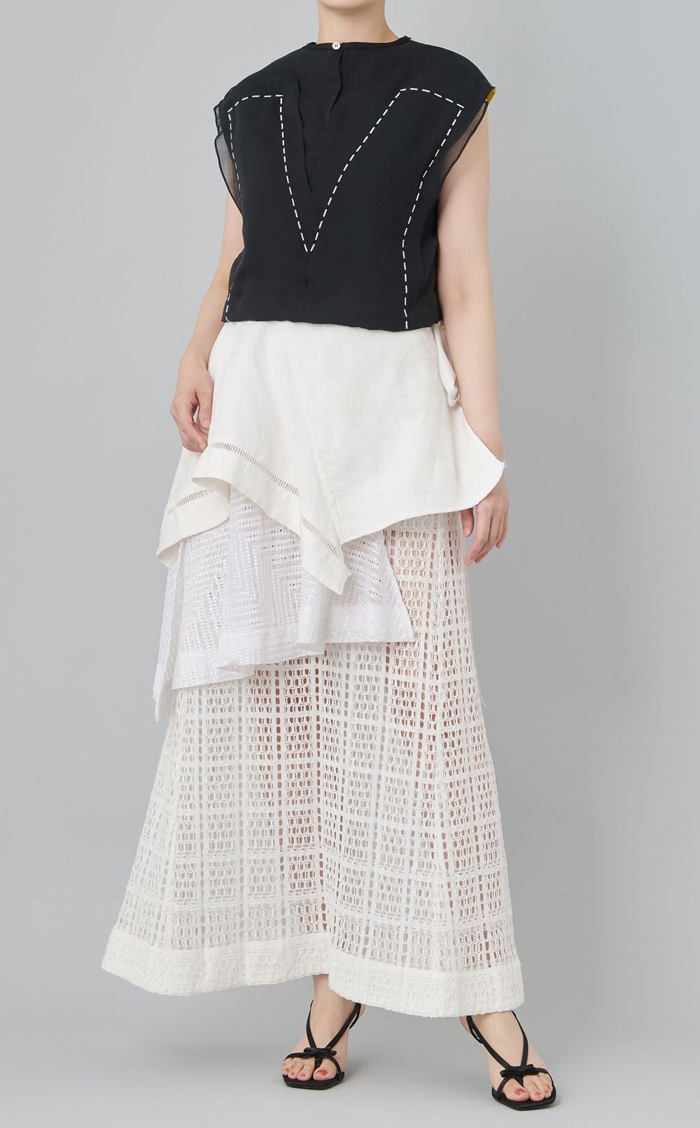 【roop】スクエアパッチワークエプロンスカート（重ね着用）