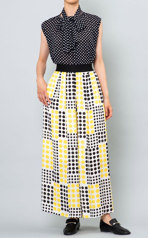 ドットジャージーボウタイブラウス