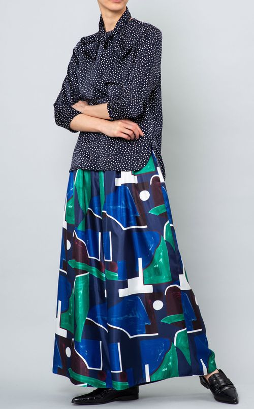 ボウタイ付ドットブリントブラウス