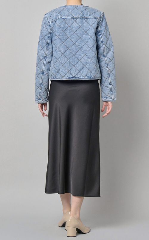 キルテッドデニムノーカラージャケット