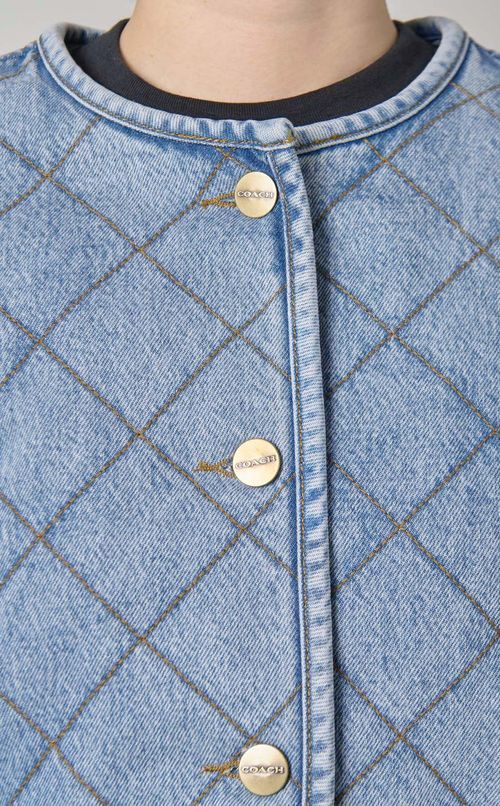 キルテッドデニムノーカラージャケット