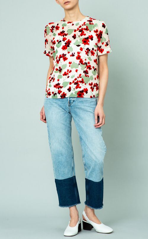 クロップドコンビデニムパンツ