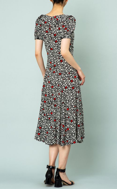 Vネックフラワープリントワンピース