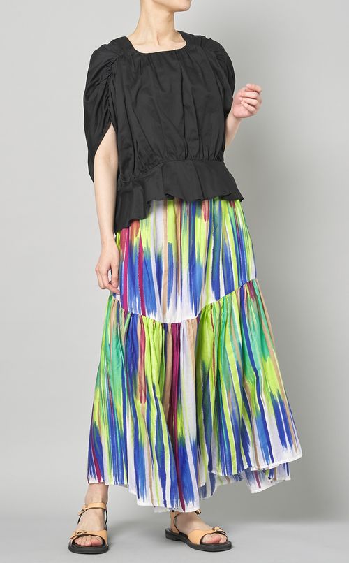 コットンシルクストライプロングスカート