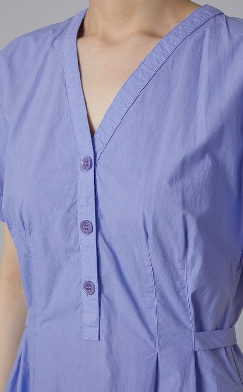 Vネックショートスリーブロングワンピース