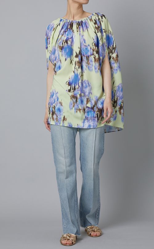 フラワープリントケープブラウス