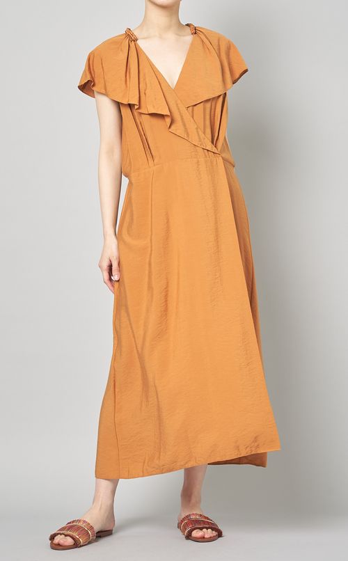 ラッフルネックミディワンピース