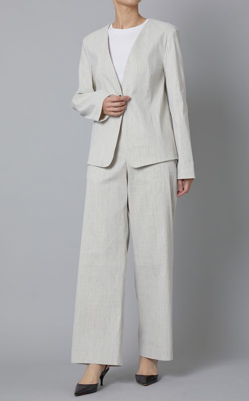 リネンナイロンノーカラージャケット