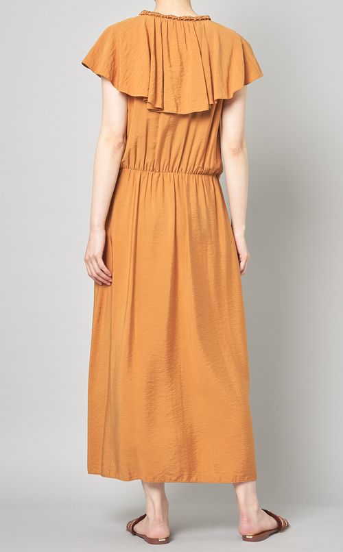 ラッフルネックミディワンピース