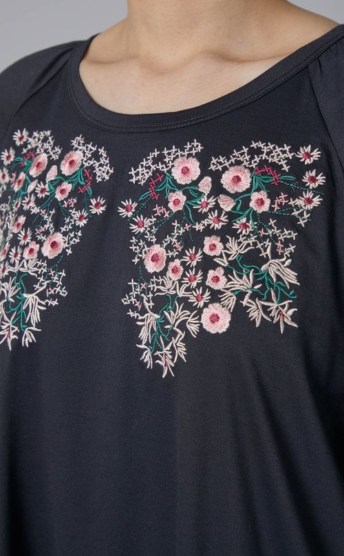 フラワー刺繍カノコワンピース