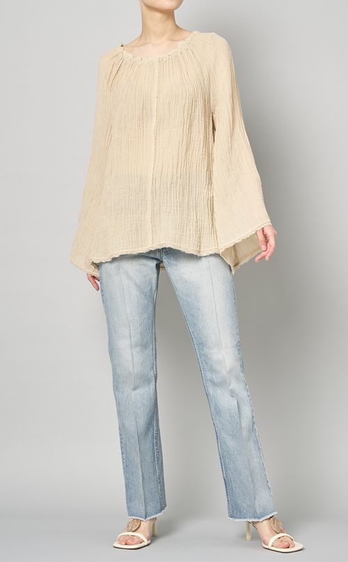 楊流フレアロングスリーブブラウス