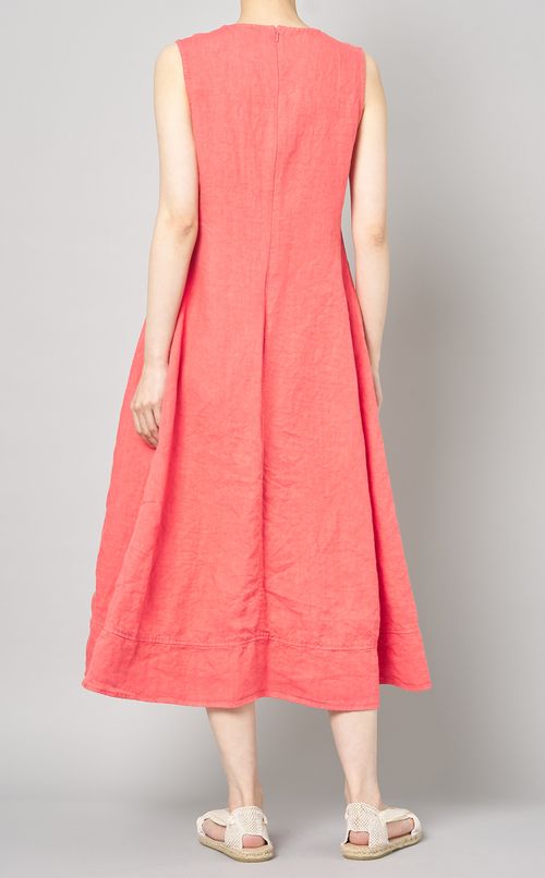 Vネックリネンノースリーブワンピース