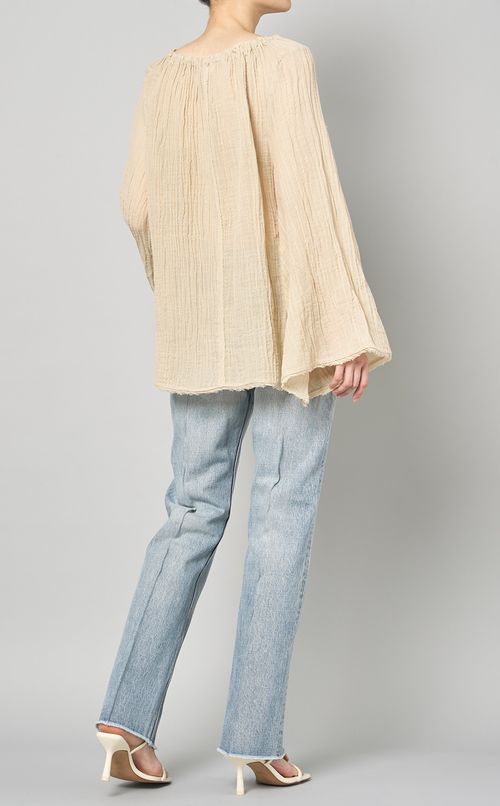 楊流フレアロングスリーブブラウス