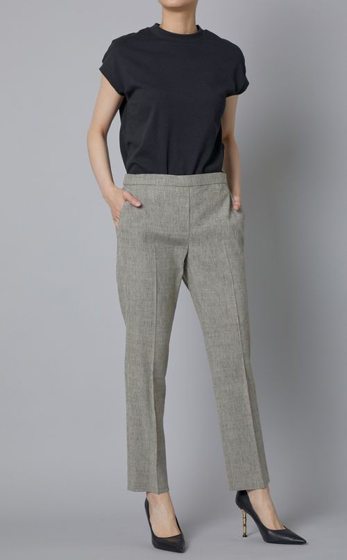 リネン混シャークスキンテーパードパンツ