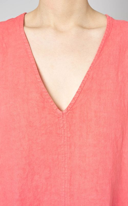 Vネックリネンノースリーブワンピース