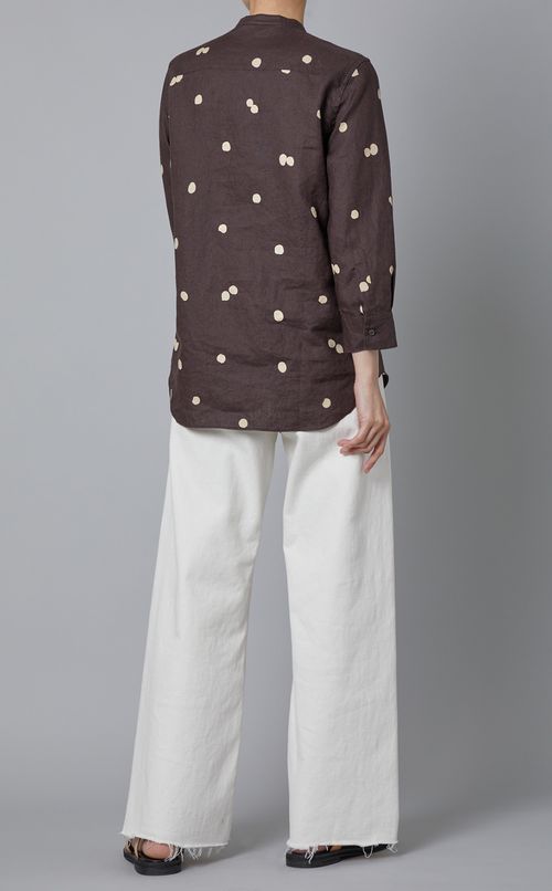 スタンドカラードッ卜プリントシャツ