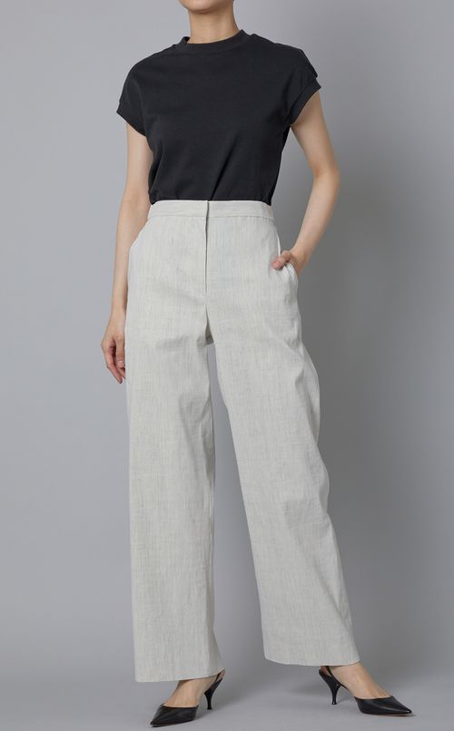 リネンナイロンセミワイドパンツ
