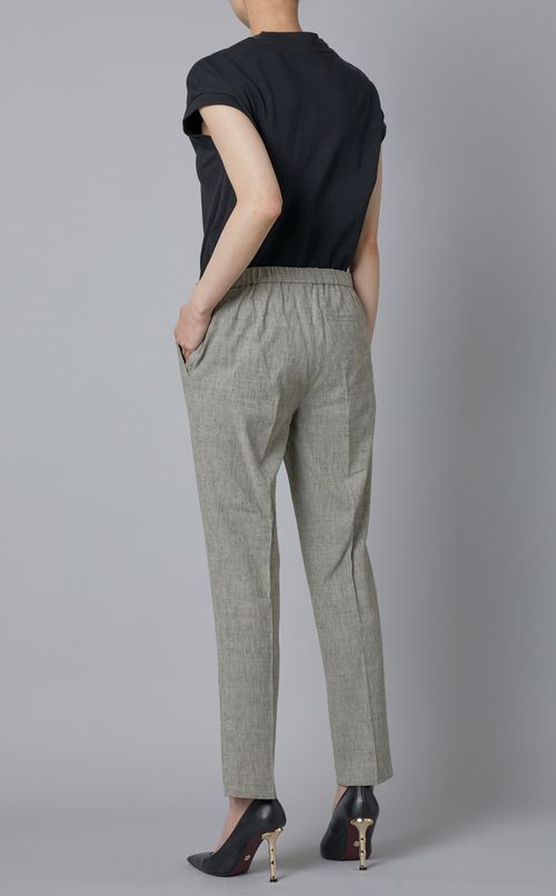 リネン混シャークスキンテーパードパンツ