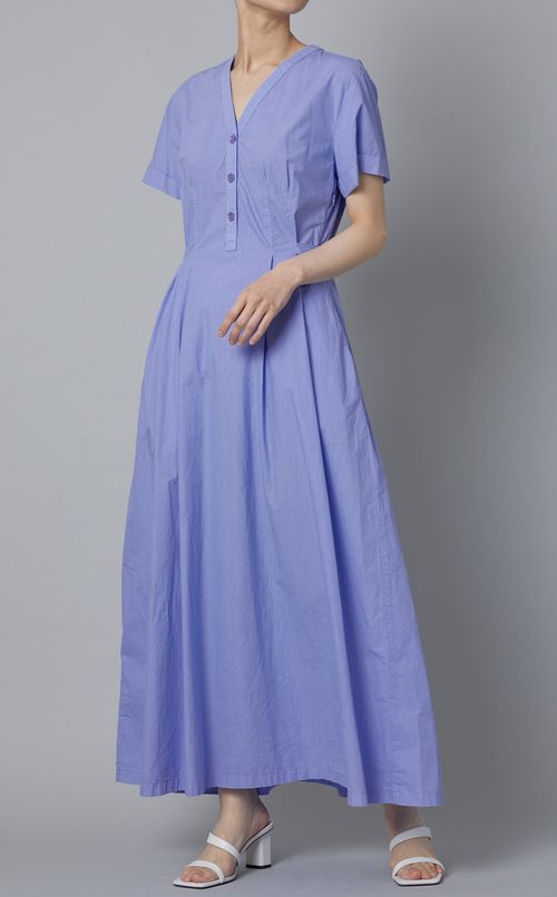 Vネックショートスリーブロングワンピース