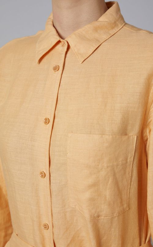 リネンギャザー長袖マキシワンピース