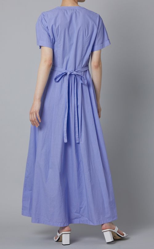 Vネックショートスリーブロングワンピース