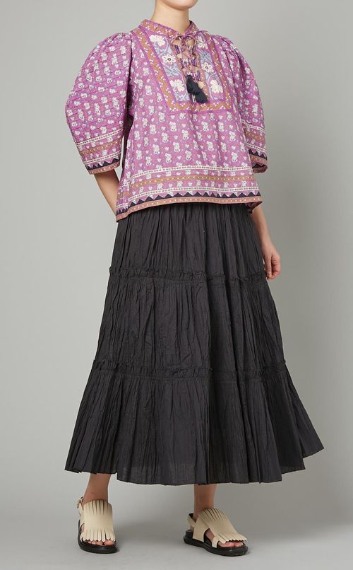 パフスリーブプリントブラウス