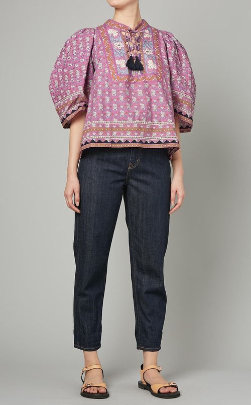 パフスリーブプリントブラウス