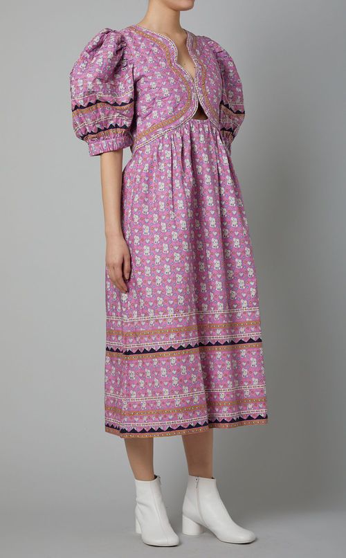 プリントパフスリーブロングワンピース