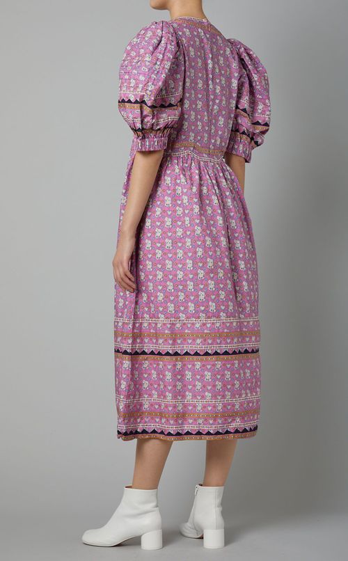 プリントパフスリーブロングワンピース