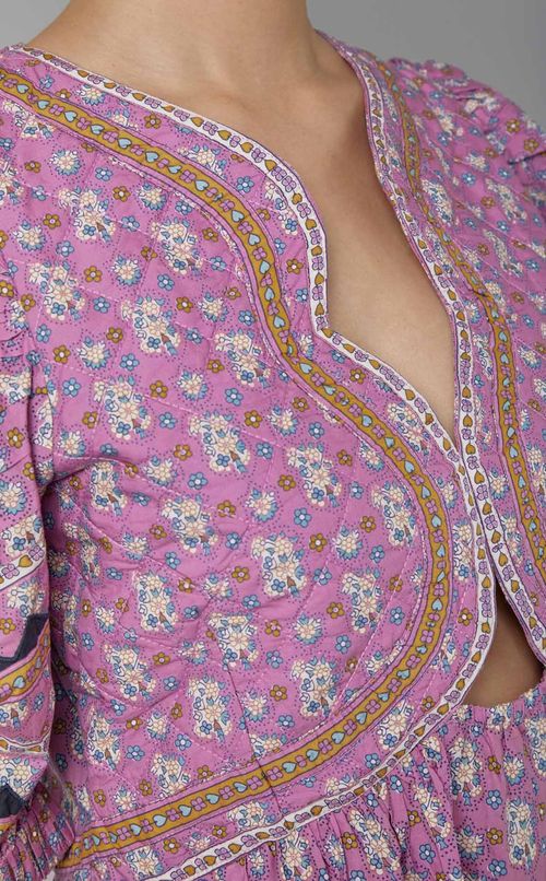 プリントパフスリーブロングワンピース