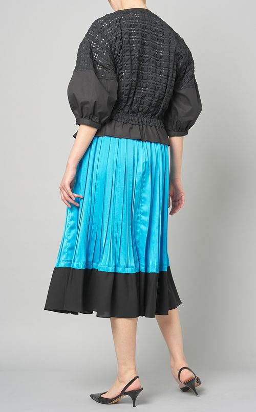 タフタチェックパフスリーブトップス