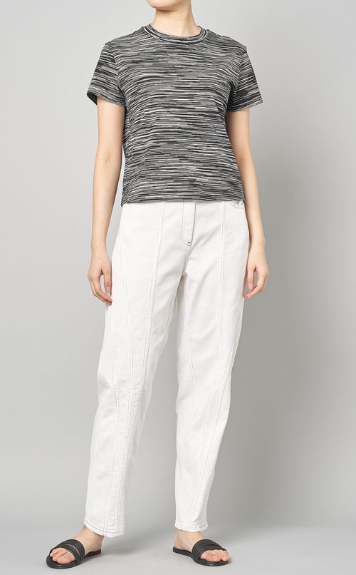 クルーネックボーダージャガードトップス