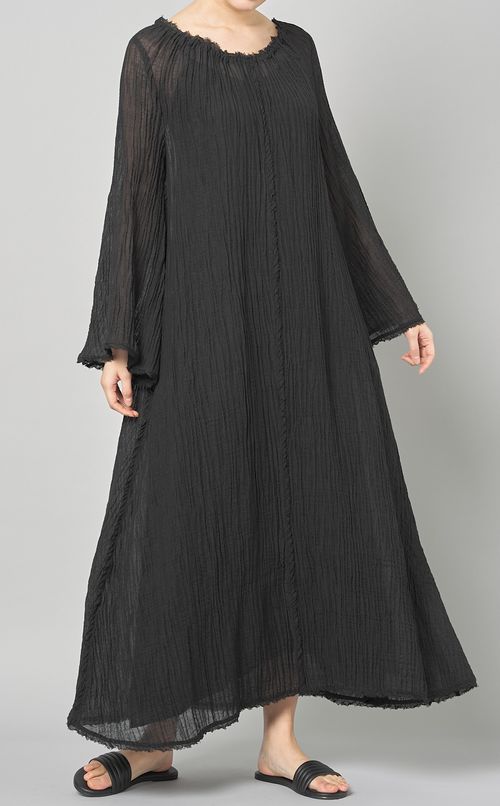 楊柳フレアロングスリーブマキシドレス