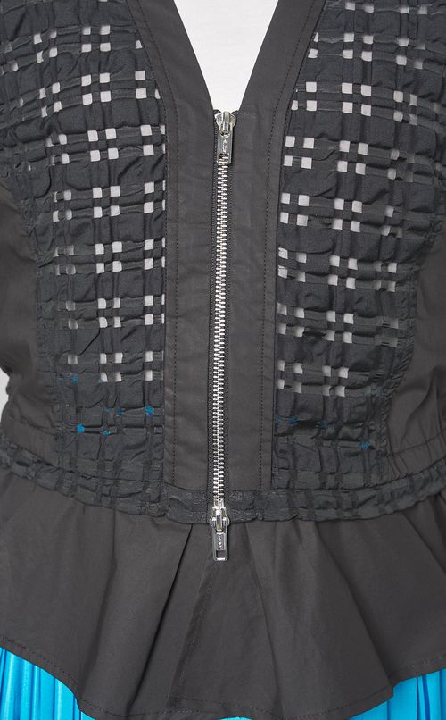 タフタチェックパフスリーブトップス