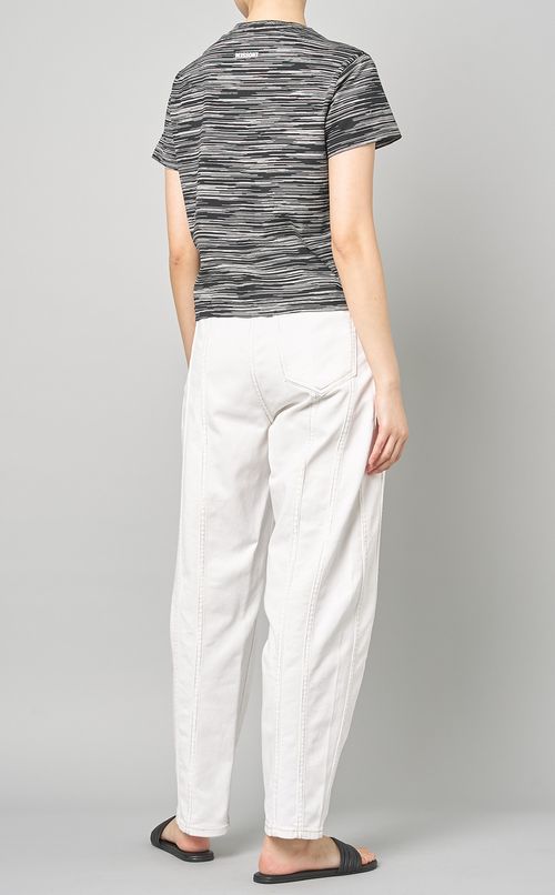 クルーネックボーダージャガードトップス