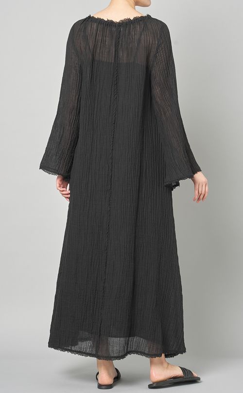 楊柳フレアロングスリーブマキシドレス