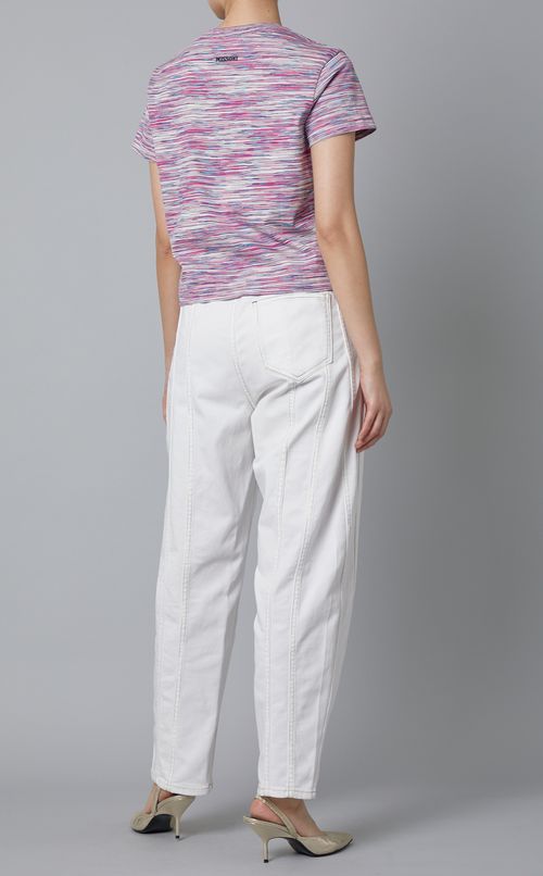 クルーネックボーダージャガードトップス