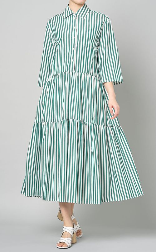 ストライプティアードシャツワンピース